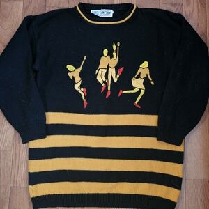 Black 80s Graphic Sweater W/ Yellow Stripes Size L